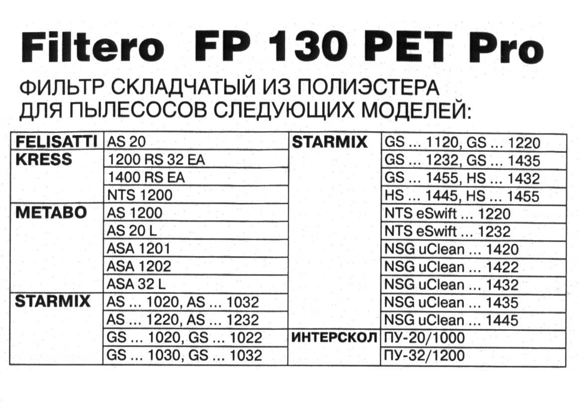   Filtero FP 130 PET Pro